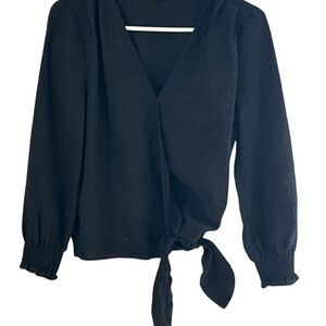 Madewell Black Wrap Blouse with Tie Detail XS
